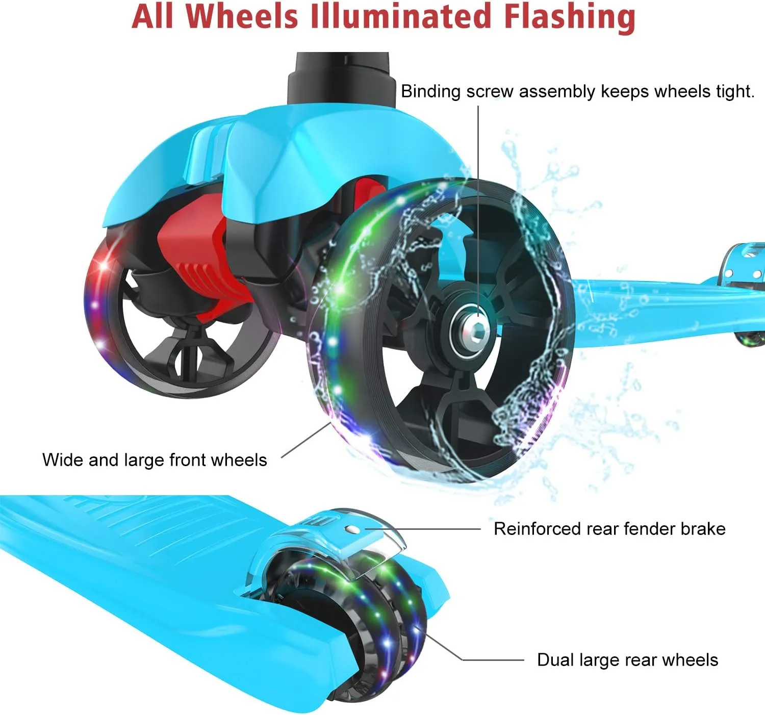Extra Wide PU Light-Up Wheels and 4 Adjustable Heights for Children from 3-12yrs (Aqua Blue) Allek Kick Scooter B02$ Lean 'N abiding instruct Easter Glide Scooter with 
