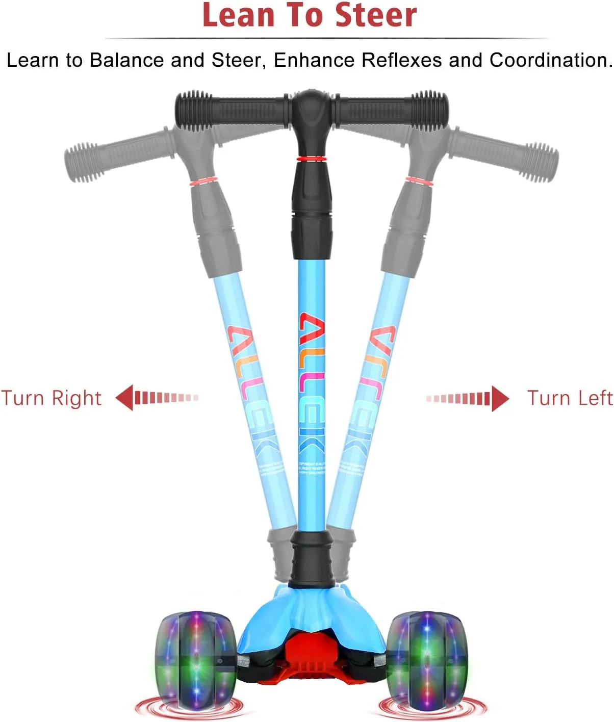 Extra Wide PU Light-Up Wheels and 4 Adjustable Heights for Children from 3-12yrs (Aqua Blue) Allek Kick Scooter B02$ Lean 'N abiding instruct Easter Glide Scooter with 