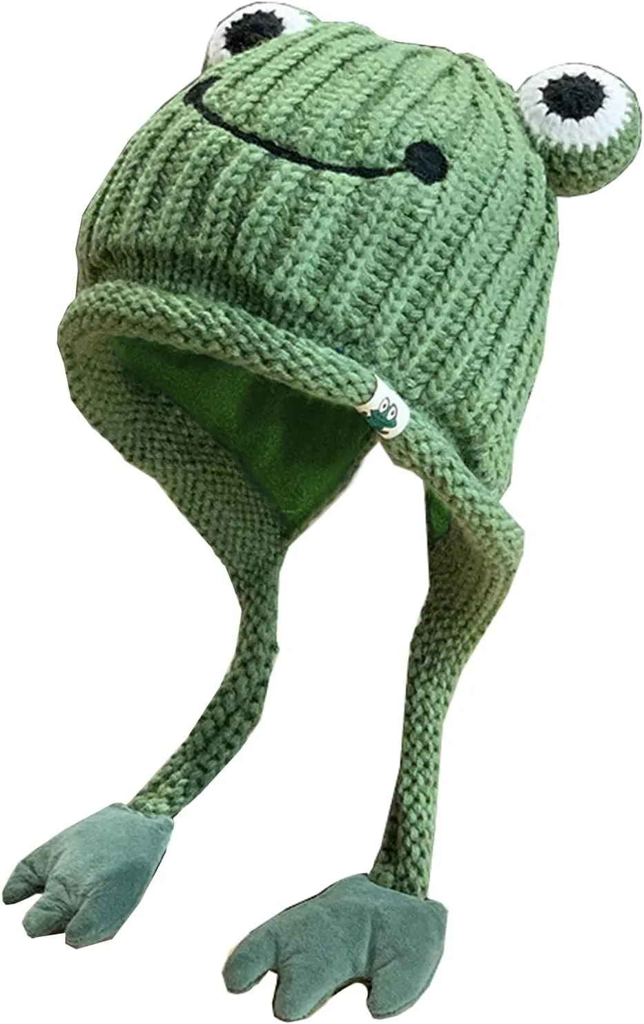 Eye Outdoors imitation endanger jay unwelcome rocky bond Autumn Cap Women's Cute Frog Hat Crochet Knitted Winter Ear Protective Beanie Hat Big 