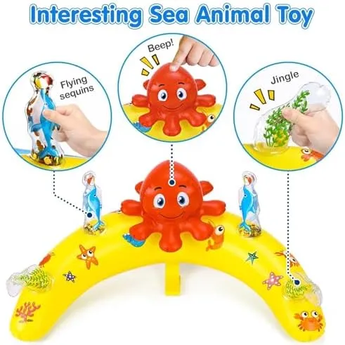 EZIGO Baby Pool Float with Canopy UPF50  Sun Protection, Inflatable Kids Pool Float with Ocean Animal Toys for Babies 6-36 Months, Infant Swimming Float with Adjustable Safety Seat for Boys Girls