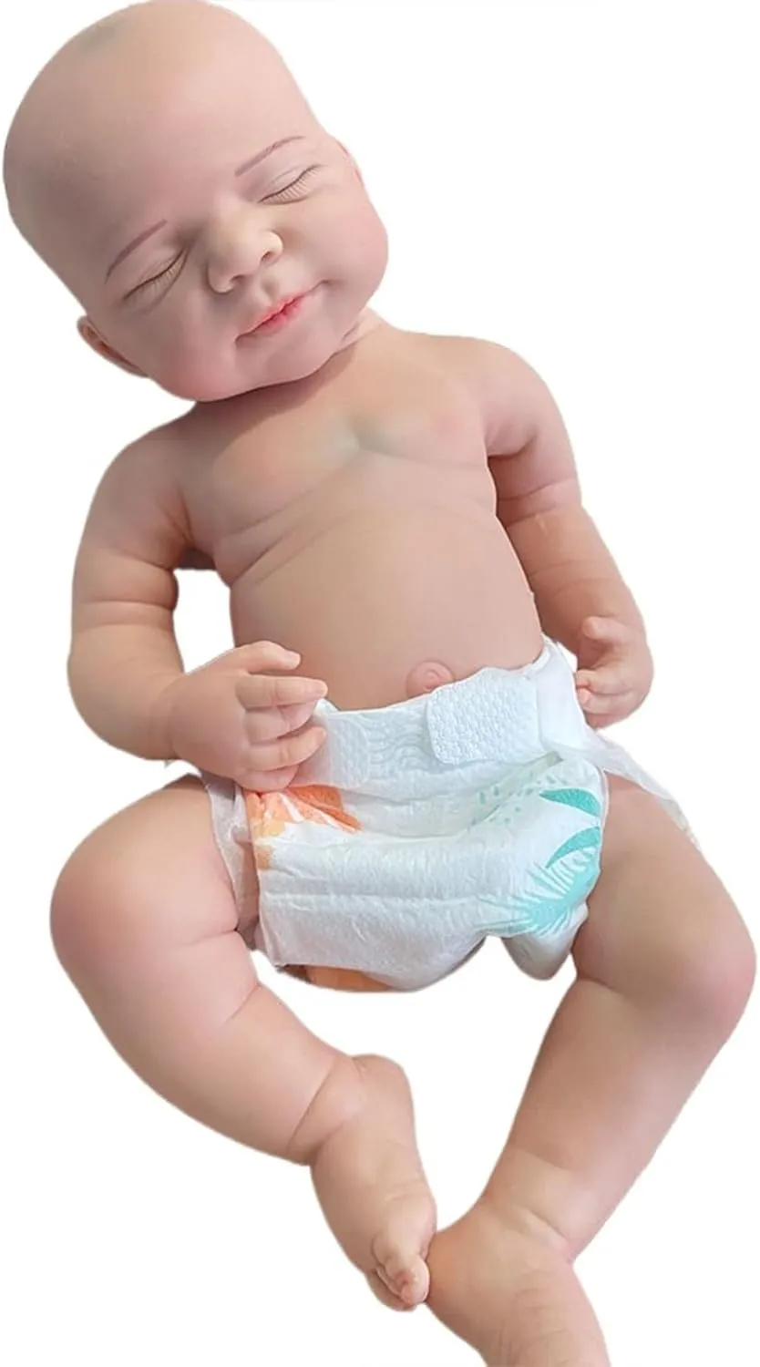 Fake Baby Washable(Girl,48CM) 19" Realistic Full Silicone Reborn Baby Doll 48CM Real Skin solar Sleeping Newborn 