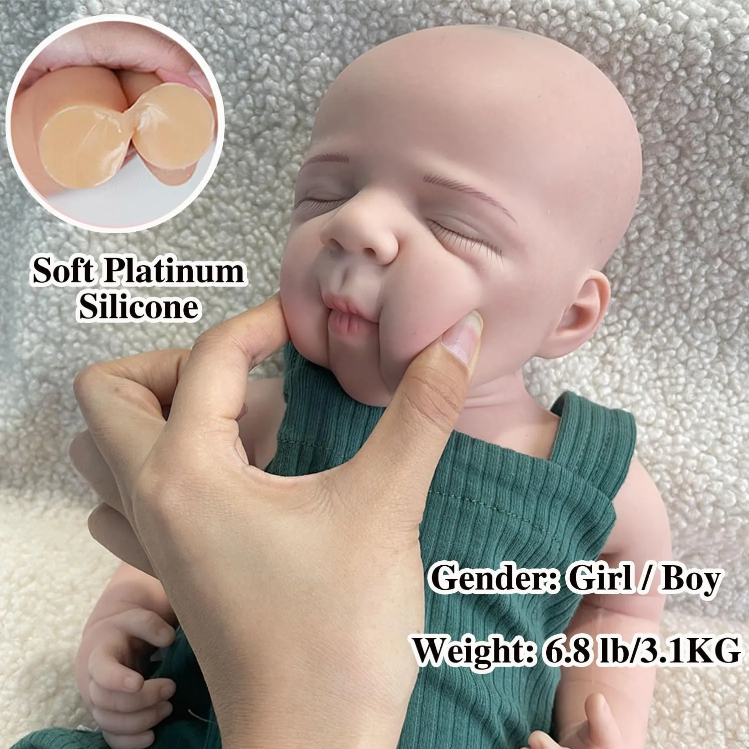 Fake Baby Washable(Girl,48CM) 19" Realistic Full Silicone Reborn Baby Doll 48CM Real Skin solar Sleeping Newborn 