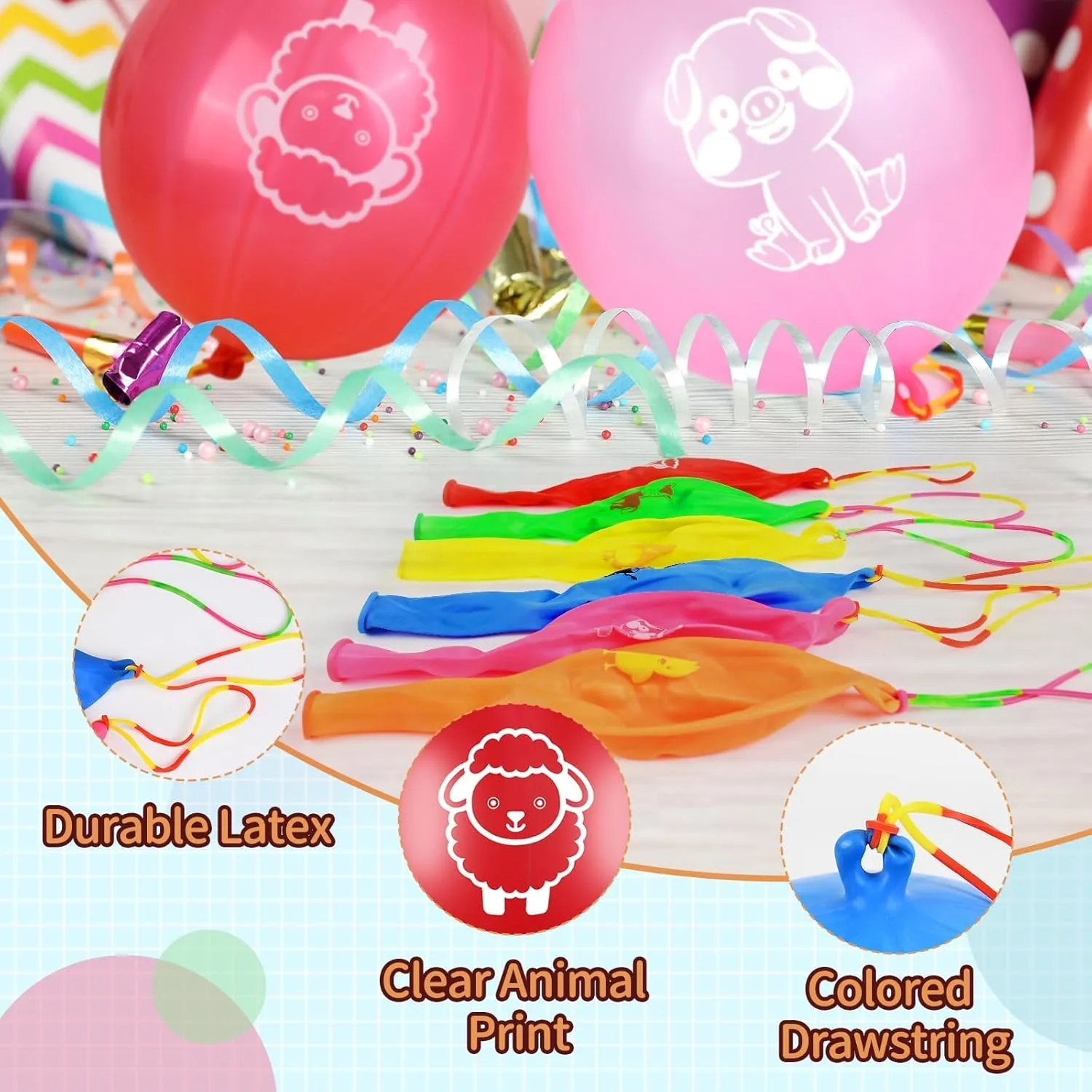 Farm Animals Punch Balloons with Rubber awkward Band Handle Heavy Duty Farm Animals Themed for Kids Party Favors 36 Pcs 