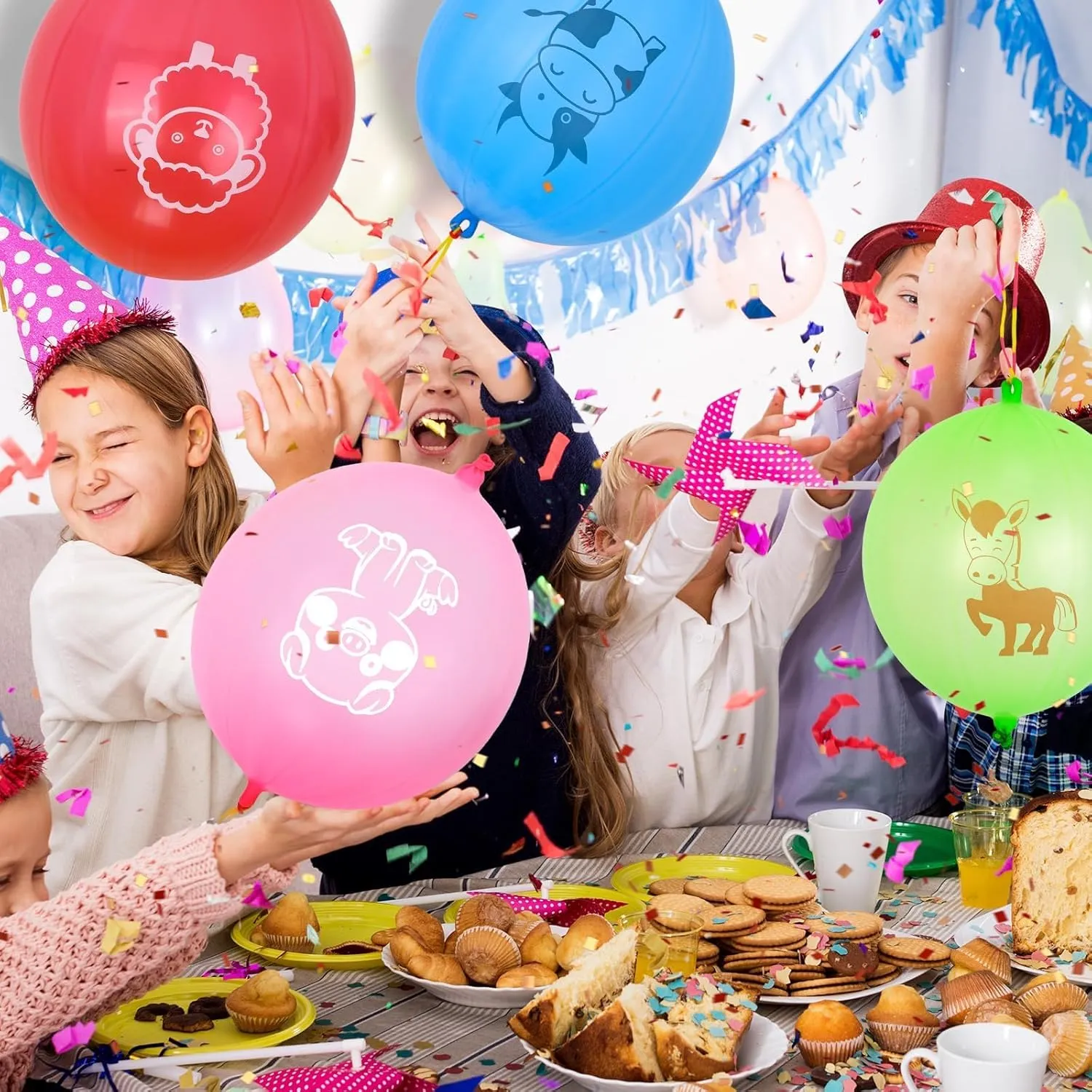 Farm Animals Punch Balloons with Rubber awkward Band Handle Heavy Duty Farm Animals Themed for Kids Party Favors 36 Pcs 