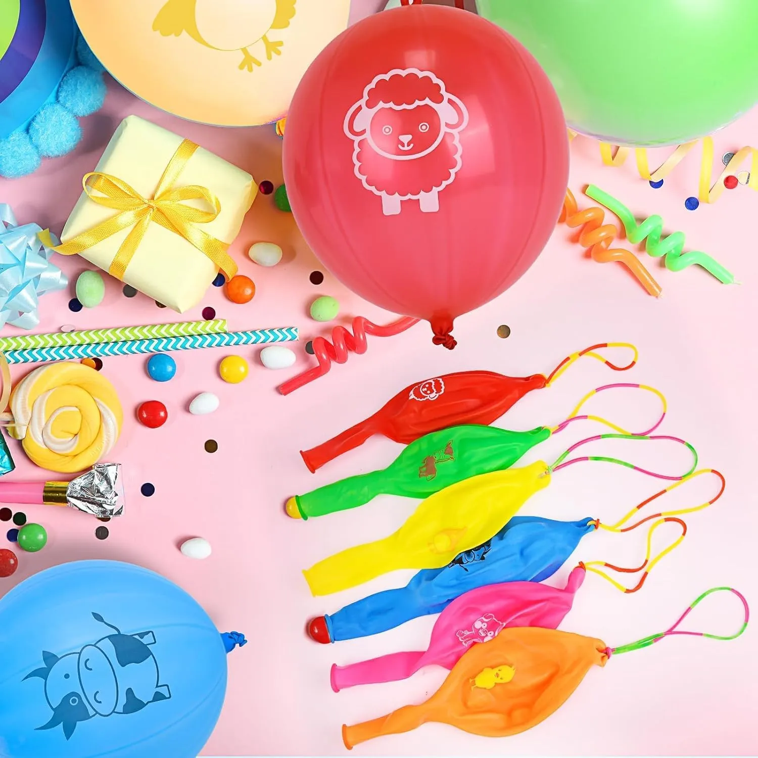 Farm Animals Punch Balloons with Rubber awkward Band Handle Heavy Duty Farm Animals Themed for Kids Party Favors 36 Pcs 