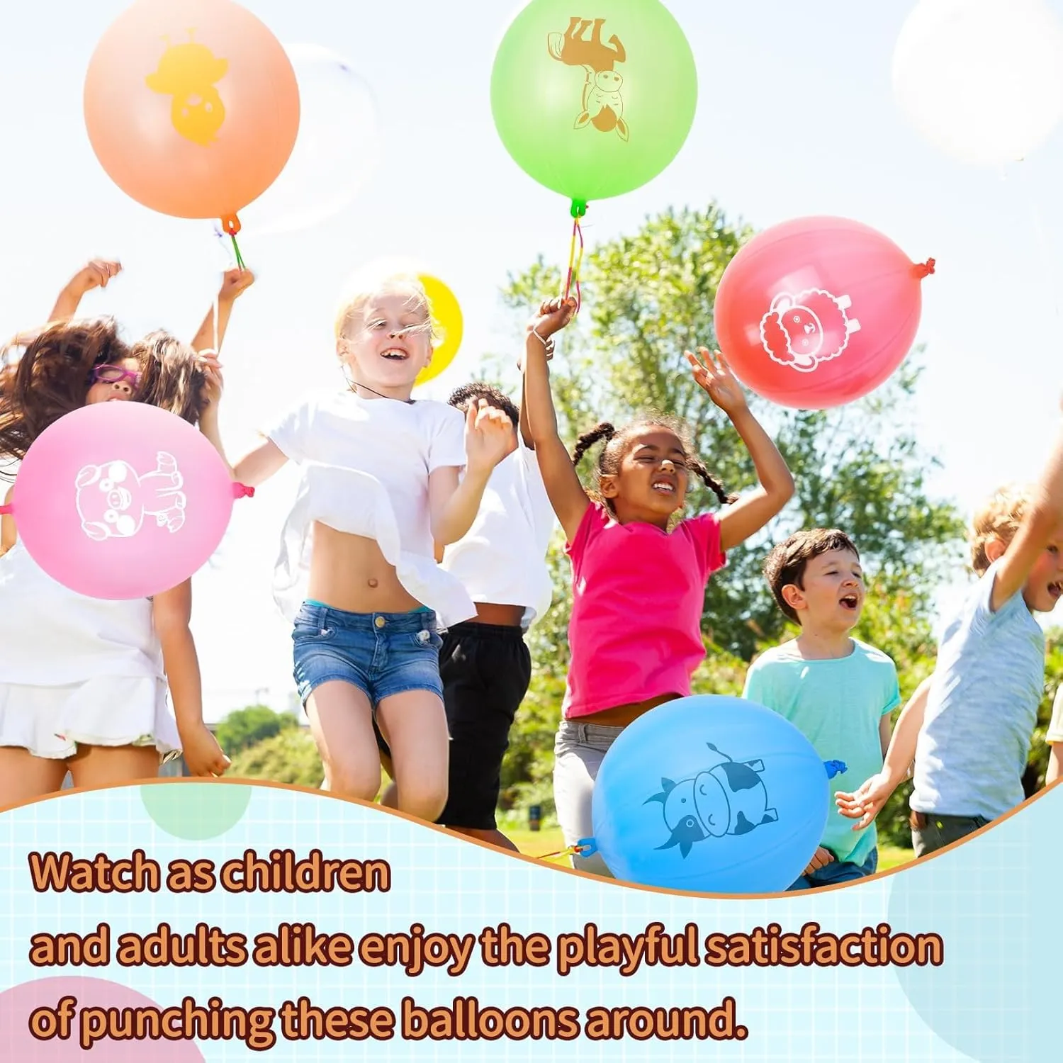 Farm Animals Punch Balloons with Rubber awkward Band Handle Heavy Duty Farm Animals Themed for Kids Party Favors 36 Pcs 