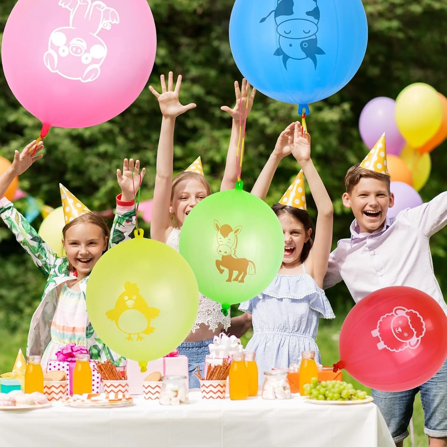 Farm Animals Punch Balloons with Rubber awkward Band Handle Heavy Duty Farm Animals Themed for Kids Party Favors 36 Pcs 