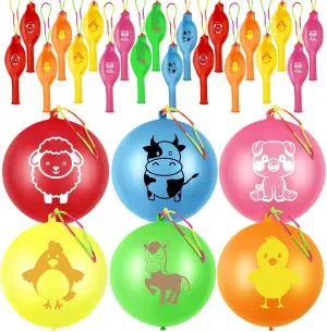 Farm Animals Punch Balloons with Rubber awkward Band Handle Heavy Duty Farm Animals Themed for Kids Party Favors 36 Pcs 