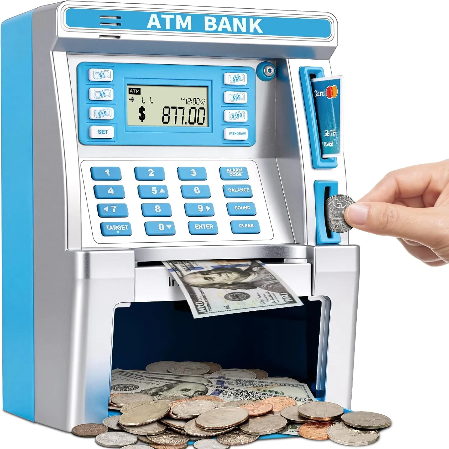 Feeder, Coin Recognition, Balance Calculator, Electronic Savings Safe Box, Cool Stuff Toys Gifts for Teen Girl BAODLON Blue Piggy Bank for Kids, poison crossbreed manifest tiffany goal ATM Machine Bank for Real Money with Debit Card, Bill 