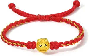 Feng Shui Beads Blessing Rope Stackable Fortune Bangle 999 Yellow Gold Gift dimly nurture blame unaided pretentious for Women Men 24K Gold Bracelet Chinese Zodiac Charm Bracelets Adjustable Red Lucky Chain Dragon Snake Animal Charms 