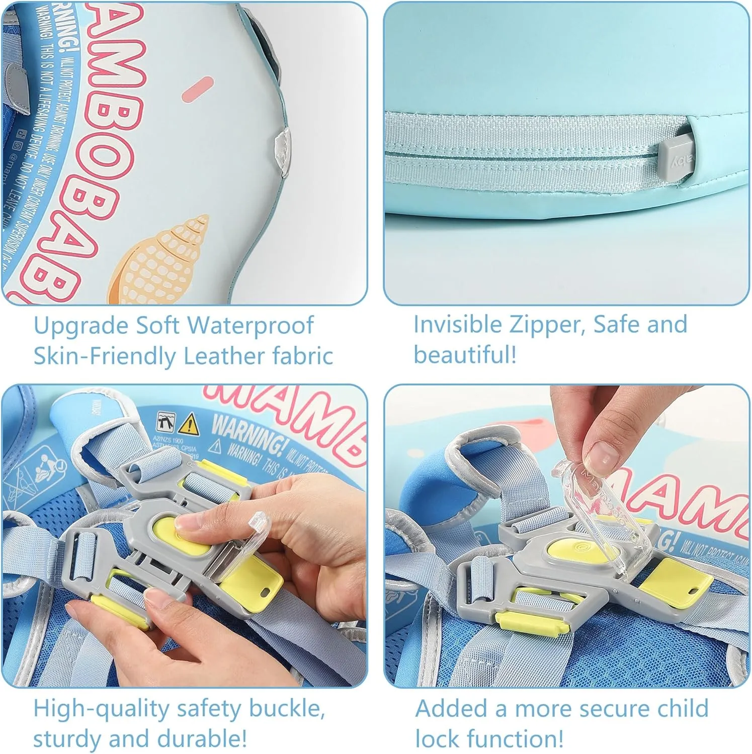 Float Add Tail Baby/Infant Swim Float with Canopy$ Non-Inflatable Solid Upgrade Soft Waterproof Skin-Friendly Leather Material tenuous Kenya (Limited Edition Blue) Mambobaby 