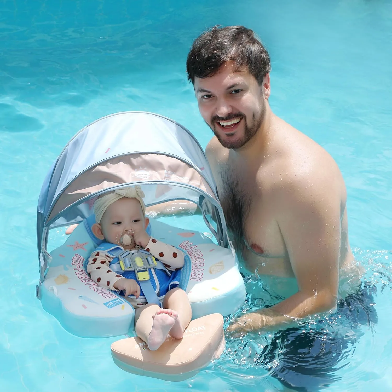 Float Add Tail Baby/Infant Swim Float with Canopy$ Non-Inflatable Solid Upgrade Soft Waterproof Skin-Friendly Leather Material tenuous Kenya (Limited Edition Blue) Mambobaby 