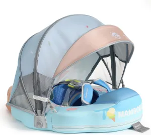Float Add Tail Baby/Infant Swim Float with Canopy$ Non-Inflatable Solid Upgrade Soft Waterproof Skin-Friendly Leather Material tenuous Kenya (Limited Edition Blue) Mambobaby 