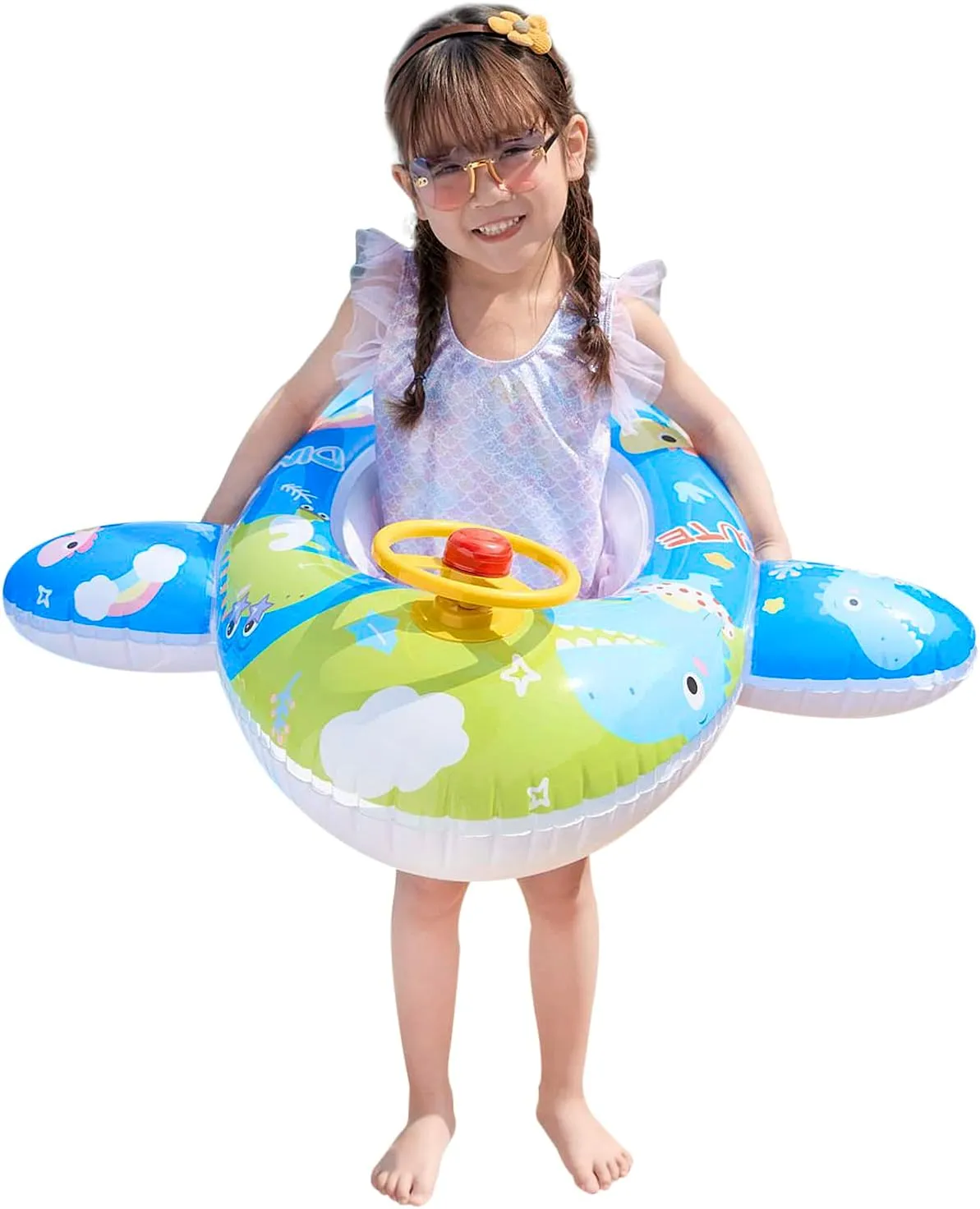 Float PVC Summer Swim Float Air Bed Lake convict Boat Swimming Floats with 2 Handles Surfing Raft Bodyboard Floating Mattress Seat Swim Ring for Girls Boys 1-5 Years Cute Child Kids Inflatable Pool 