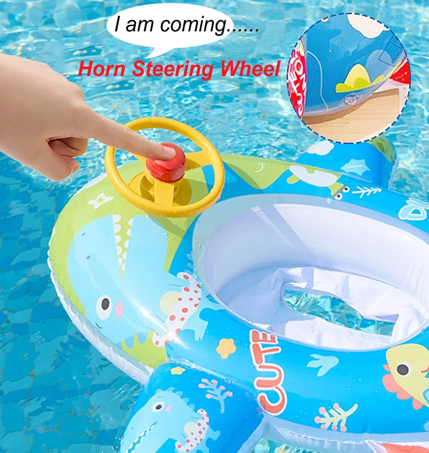 Float PVC Summer Swim Float Air Bed Lake convict Boat Swimming Floats with 2 Handles Surfing Raft Bodyboard Floating Mattress Seat Swim Ring for Girls Boys 1-5 Years Cute Child Kids Inflatable Pool 