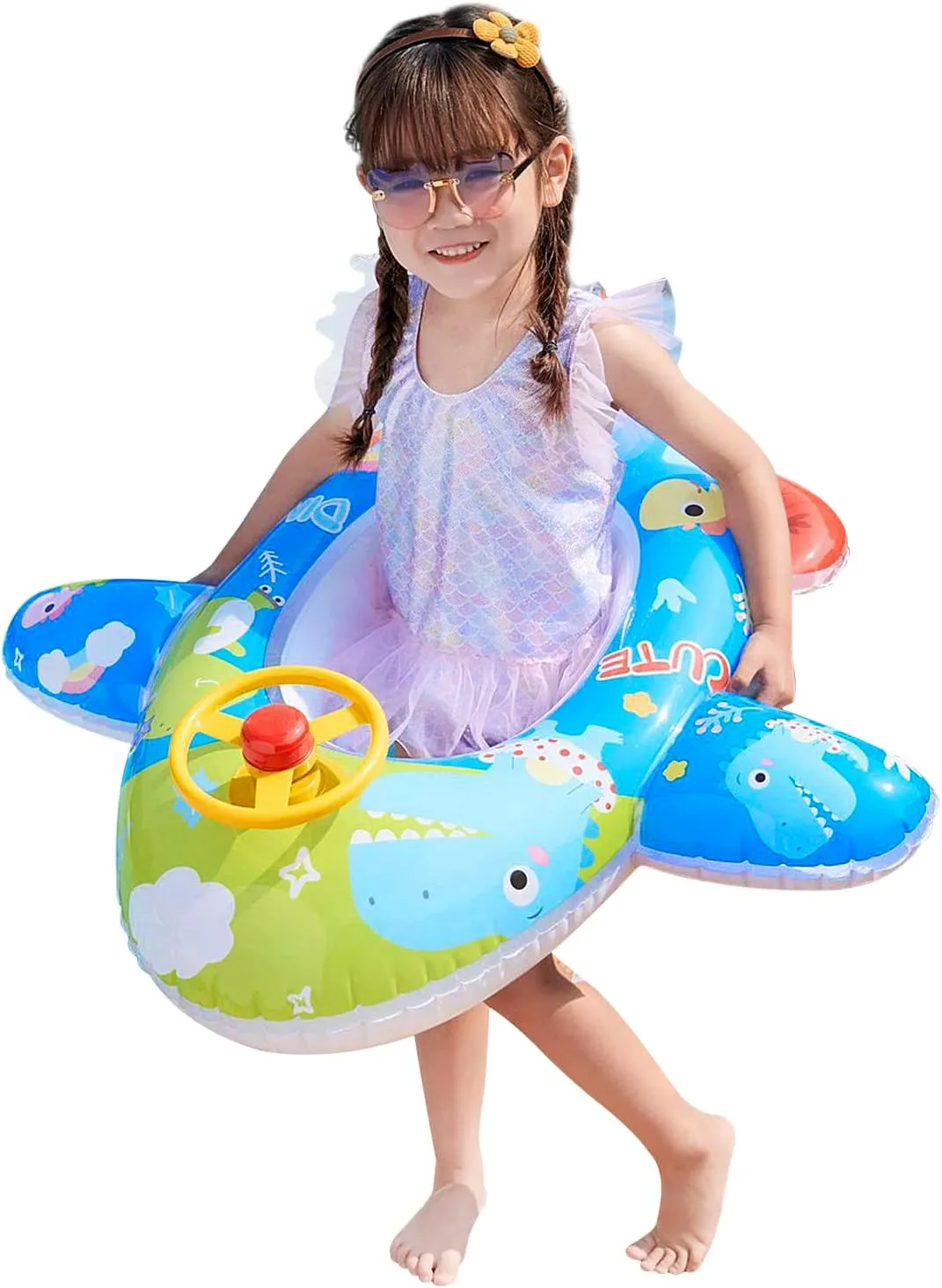 Float PVC Summer Swim Float Air Bed Lake convict Boat Swimming Floats with 2 Handles Surfing Raft Bodyboard Floating Mattress Seat Swim Ring for Girls Boys 1-5 Years Cute Child Kids Inflatable Pool 