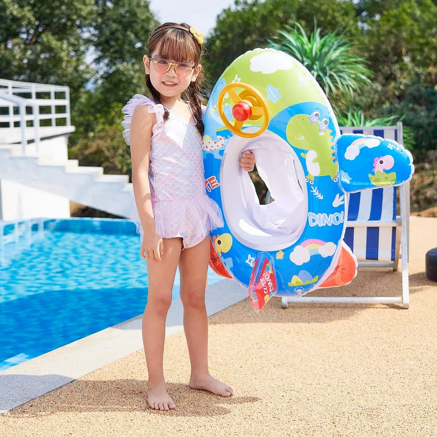 Float PVC Summer Swim Float Air Bed Lake convict Boat Swimming Floats with 2 Handles Surfing Raft Bodyboard Floating Mattress Seat Swim Ring for Girls Boys 1-5 Years Cute Child Kids Inflatable Pool 