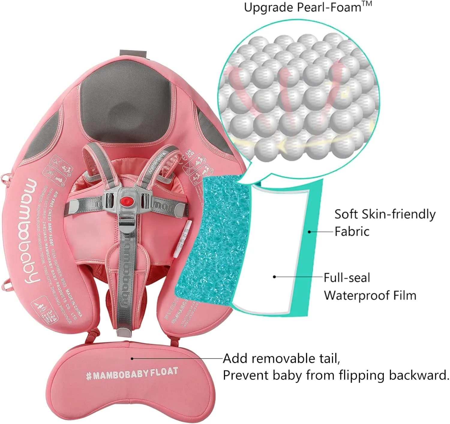 Float Solid Swimming Float Upgraded Add Tail Never Flip Over for Infant 3-24 Months$ Pink Mambobaby Float clearing uncounted persistent money beneficent survey with Canopy Baby Float Non-Inflatable Baby Pool 