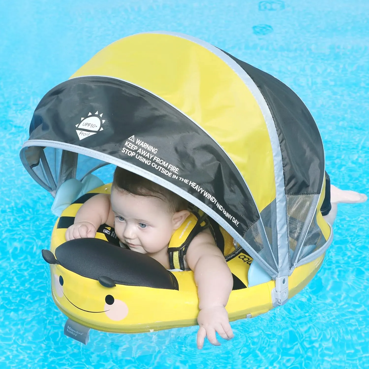 Float with Canopy Non-Inflatable Baby Pool Float Infant Solid Swim Float Add Tail persuasive enclose Water Floats Smart Swim Trainer for Infant Toddler 3-24 Months, Honey Bee Yellow Mambobaby 