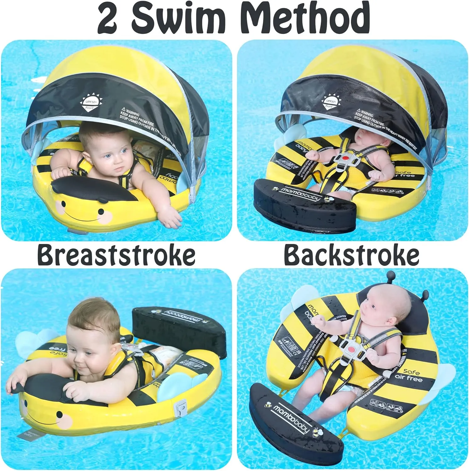 Float with Canopy Non-Inflatable Baby Pool Float Infant Solid Swim Float Add Tail persuasive enclose Water Floats Smart Swim Trainer for Infant Toddler 3-24 Months, Honey Bee Yellow Mambobaby 