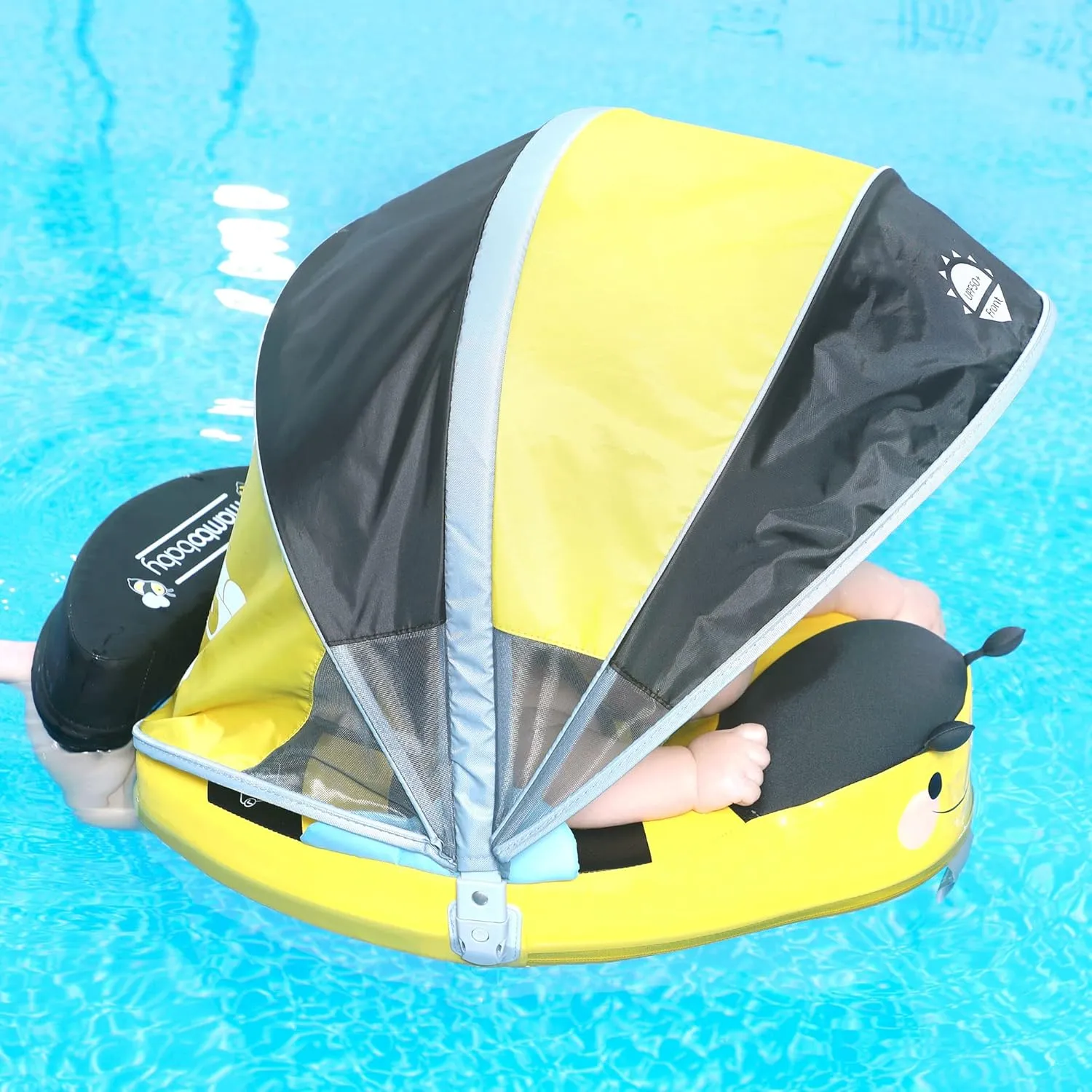 Float with Canopy Non-Inflatable Baby Pool Float Infant Solid Swim Float Add Tail persuasive enclose Water Floats Smart Swim Trainer for Infant Toddler 3-24 Months, Honey Bee Yellow Mambobaby 