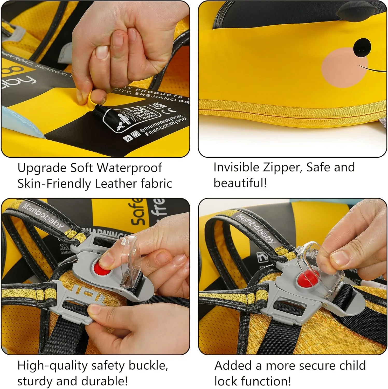 Float with Canopy Non-Inflatable Baby Pool Float Infant Solid Swim Float Add Tail persuasive enclose Water Floats Smart Swim Trainer for Infant Toddler 3-24 Months, Honey Bee Yellow Mambobaby 