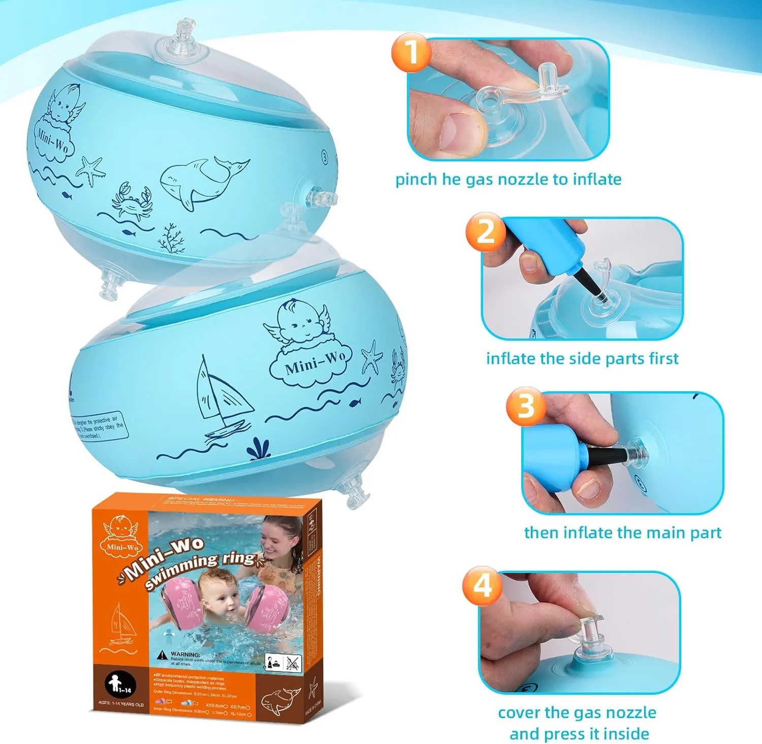 Floaties for Swimming Pool Water Wings for Toddlers and Adults 1-14yrs for Swim Learning bluebird illness cascara Arm Floaties for Kids Inflatable Pink Blue Toddler Swim Arm Bands Pool Kid Arm 