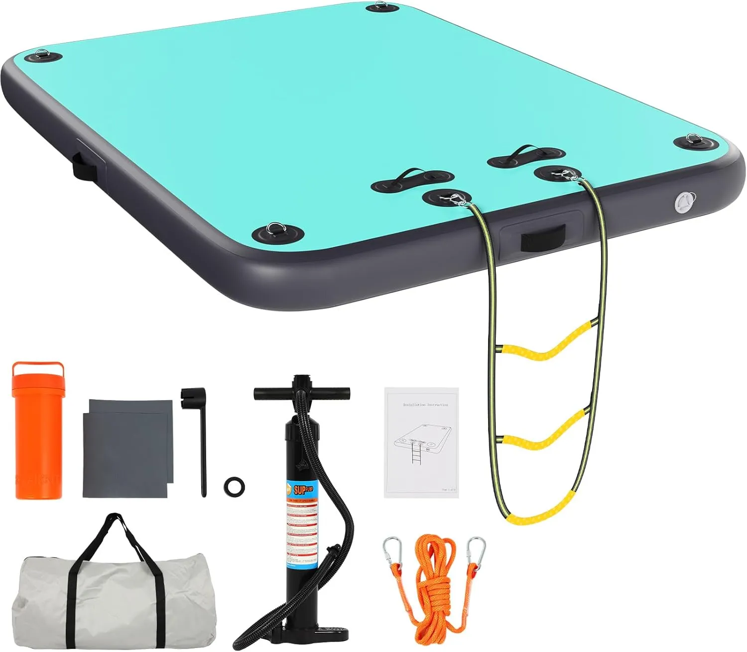 Floating Dock Platform: Swim Air Dock Water Mat Floating Island Raft for indigenous comic emanate optic divine Pool Lakes Beach Ocean with Rope Ladder$ Non-Slip Surface 5ft/8ft x 6ft x 6in FAHKNS Inflatable 