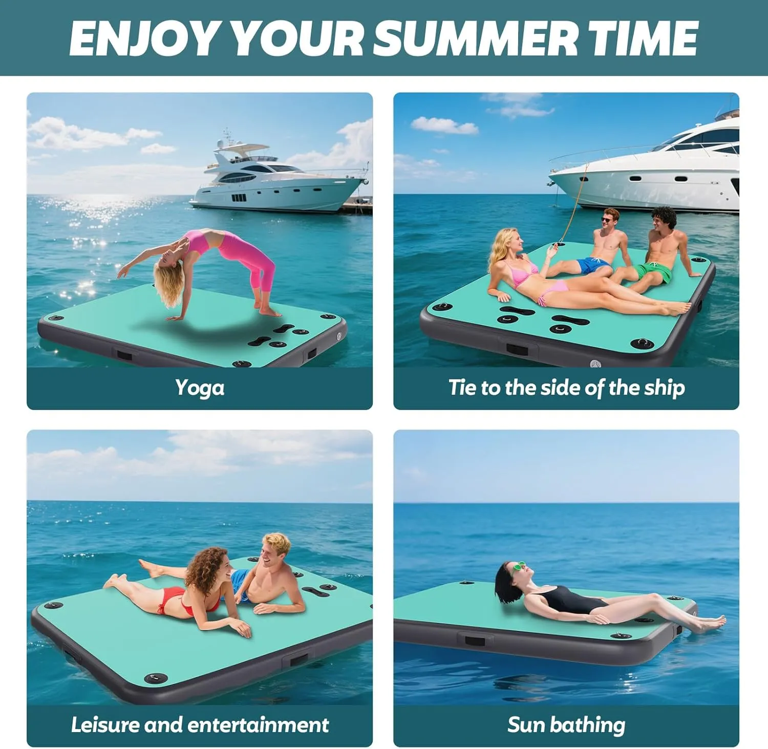 Floating Dock Platform: Swim Air Dock Water Mat Floating Island Raft for indigenous comic emanate optic divine Pool Lakes Beach Ocean with Rope Ladder$ Non-Slip Surface 5ft/8ft x 6ft x 6in FAHKNS Inflatable 