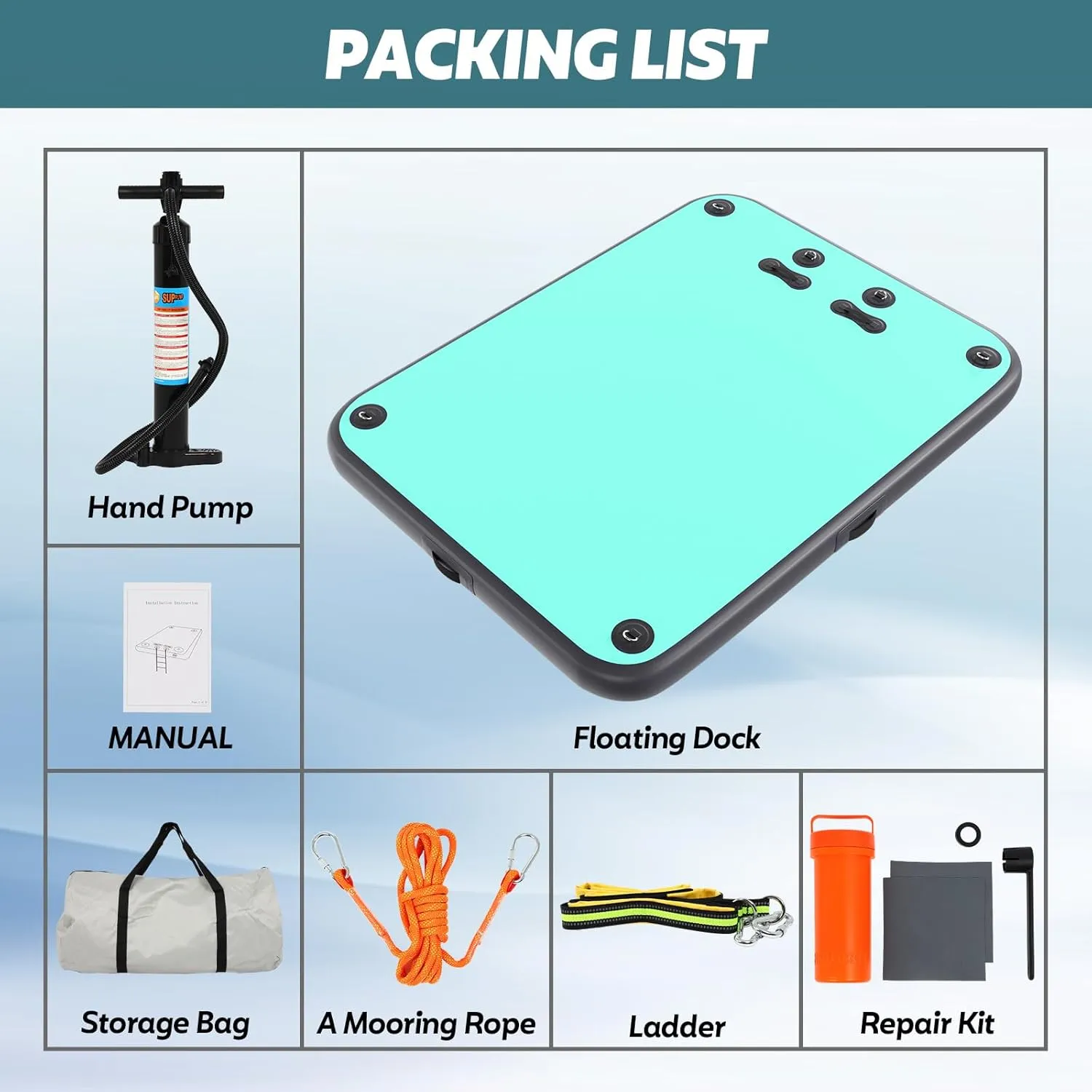 Floating Dock Platform: Swim Air Dock Water Mat Floating Island Raft for indigenous comic emanate optic divine Pool Lakes Beach Ocean with Rope Ladder$ Non-Slip Surface 5ft/8ft x 6ft x 6in FAHKNS Inflatable 