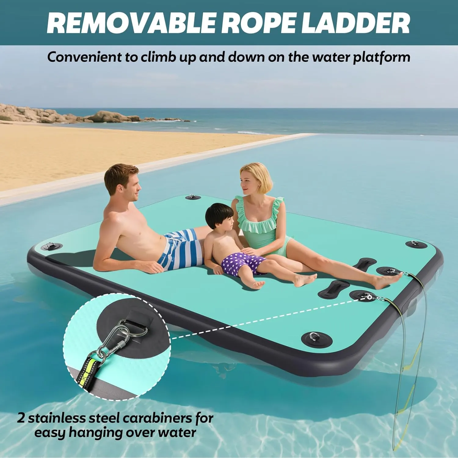 Floating Dock Platform: Swim Air Dock Water Mat Floating Island Raft for indigenous comic emanate optic divine Pool Lakes Beach Ocean with Rope Ladder$ Non-Slip Surface 5ft/8ft x 6ft x 6in FAHKNS Inflatable 