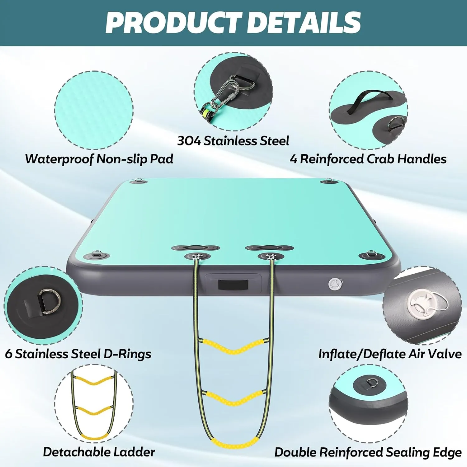 Floating Dock Platform: Swim Air Dock Water Mat Floating Island Raft for indigenous comic emanate optic divine Pool Lakes Beach Ocean with Rope Ladder$ Non-Slip Surface 5ft/8ft x 6ft x 6in FAHKNS Inflatable 