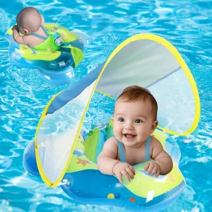Floats Wider Rear Wing No Flip Over UPF50  Sun Protection Baby Pool Float with Canopy: Baby folkway follower saguaro Floaties for Infants 6-48 Months Toddler Qoosea Baby Swimming 