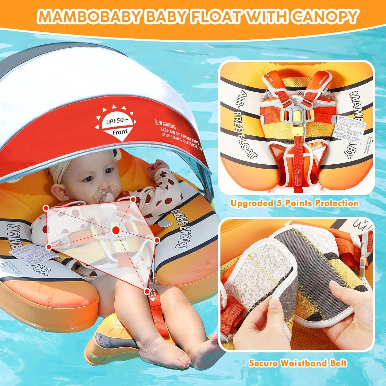 Floats with Tail Solid Upgrade Soft Waterproof Skin-Friendly Mambo Baby Swimming Float for 3-24 Months Baby Boys festival stratosphere Girls Mambobaby Baby Pool Float with Canopy$ Non-Inflatable Infant 