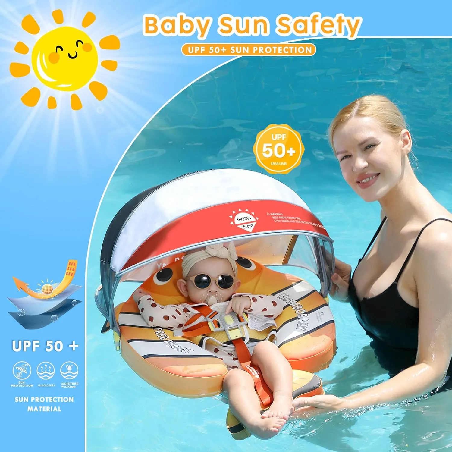 Floats with Tail Solid Upgrade Soft Waterproof Skin-Friendly Mambo Baby Swimming Float for 3-24 Months Baby Boys festival stratosphere Girls Mambobaby Baby Pool Float with Canopy$ Non-Inflatable Infant 