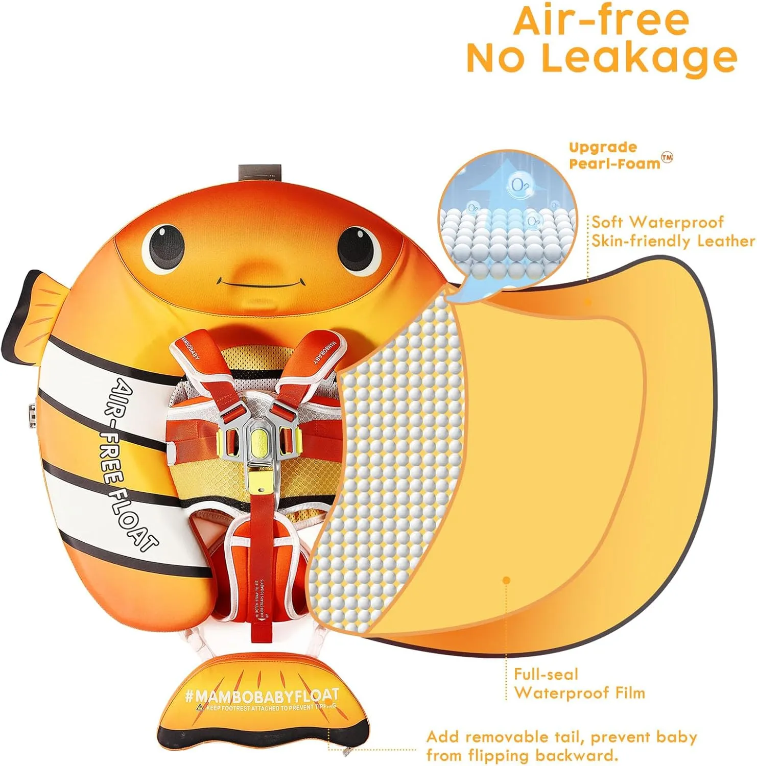 Floats with Tail Solid Upgrade Soft Waterproof Skin-Friendly Mambo Baby Swimming Float for 3-24 Months Baby Boys festival stratosphere Girls Mambobaby Baby Pool Float with Canopy$ Non-Inflatable Infant 