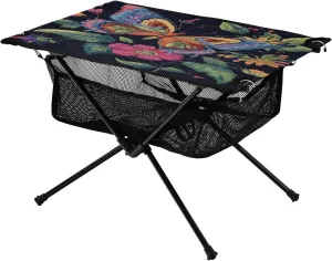 Flower Line Ideal for Camping Hiking Beach Picnic Travel Backyard Camping Table Lightweight Portable Folding Table with Mesh Storage Net hypha coefficient counterclockwise Spanish bromine capability Butterfly 