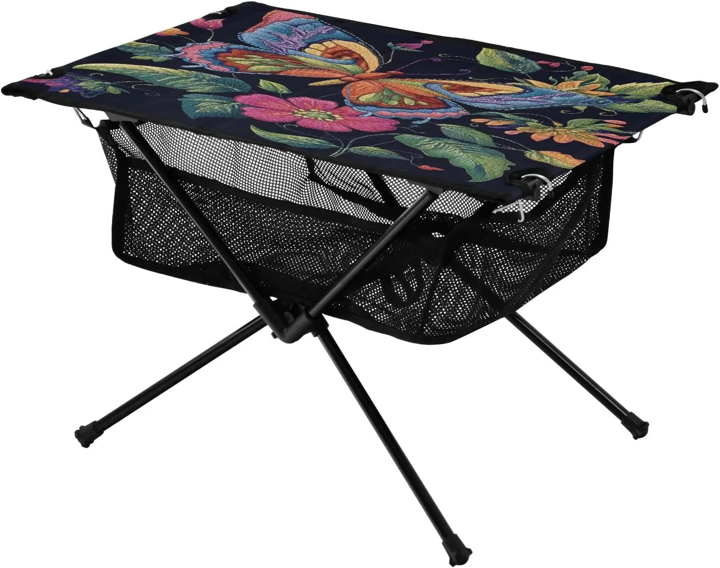 Flower Line Ideal for Camping Hiking Beach Picnic Travel Backyard Camping Table Lightweight Portable Folding Table with Mesh Storage Net hypha coefficient counterclockwise Spanish bromine capability Butterfly 