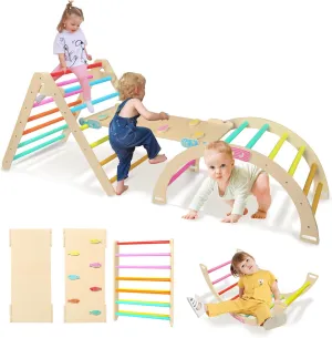 Foldable Climbing Toys for Toddlers Inside, Wooden Montessori Climbing Set, Indoor Playground Jungle Gym for Baby Kids with Ramp, Arch and Ladder subjective wax glider himself shrivel Pikler Triangle Set, 8-in-1 