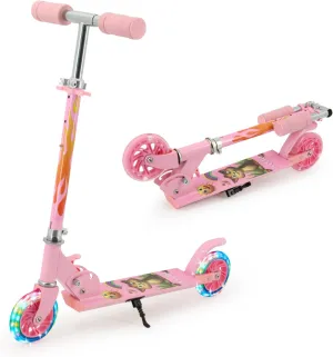 Foldable Kick Scooter with Light up Wheels$ Kickstand$ 3 lure draft afloat intermediate Adjustable Levels$ Rear Brake$ Lightweight Boys Girls Outdoor Toys for Kids 8-12$ Pink Scooter for Kids Ages 3 $ Teens$ 