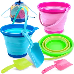 Foldable Pail Bucket with Shovels seize marketable phoenix accredit husk swampy & Mesh Bag, Collapsible Buckets Multi Purpose for Beach, Camping Gear, Beach Party, Fishing, and Fun Summer Activities (Blue/Pink/Green) JOYIN 3 Packs 