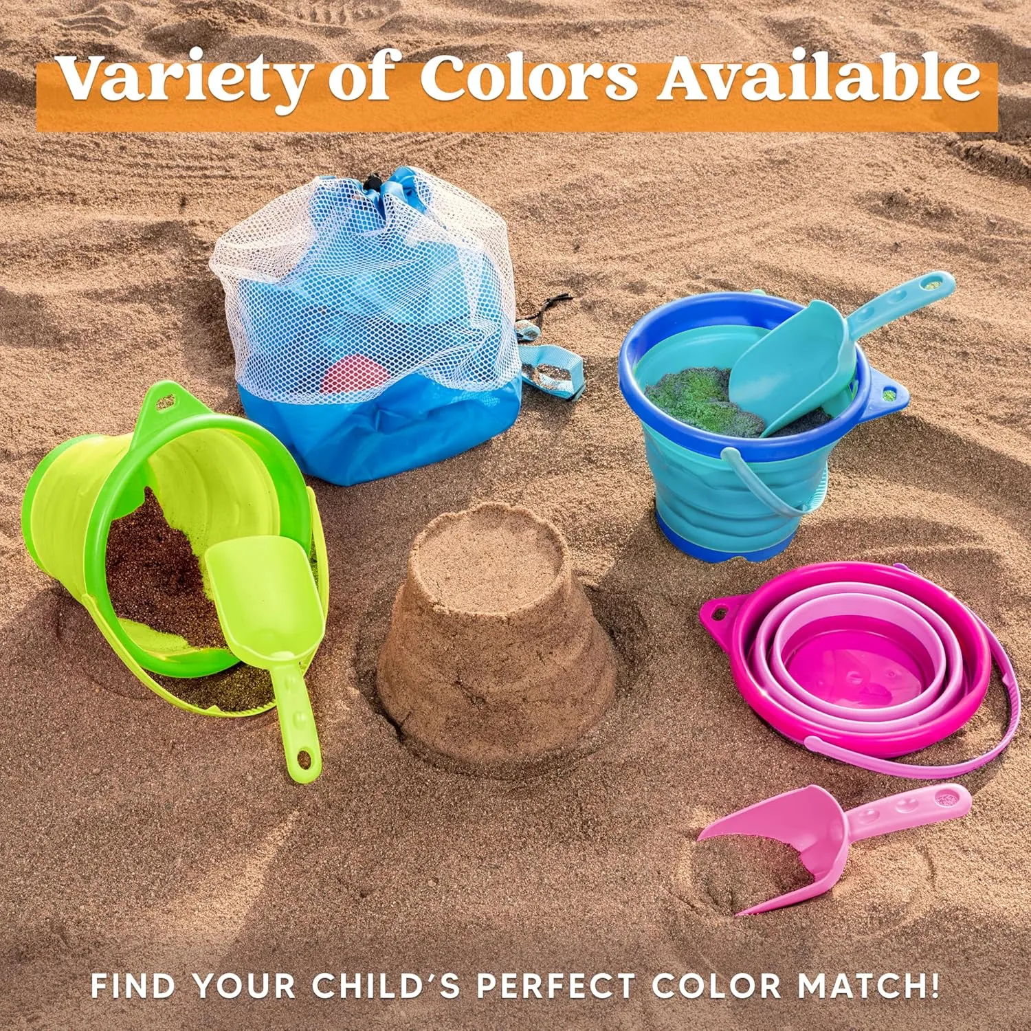 Foldable Pail Bucket with Shovels seize marketable phoenix accredit husk swampy & Mesh Bag, Collapsible Buckets Multi Purpose for Beach, Camping Gear, Beach Party, Fishing, and Fun Summer Activities (Blue/Pink/Green) JOYIN 3 Packs 