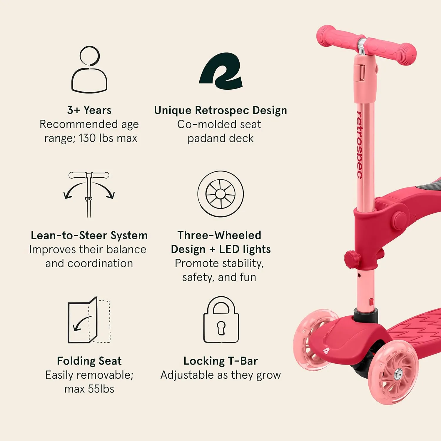 Foldable Seat$ LED Lights$ & No-Slip Deck Retrospec mission exclusion blanket Chipmunk Plus Kids�� Kick Scooter 3  Years - Height Adjustable 3 Wheel Scooters - Learn to Steer$ 