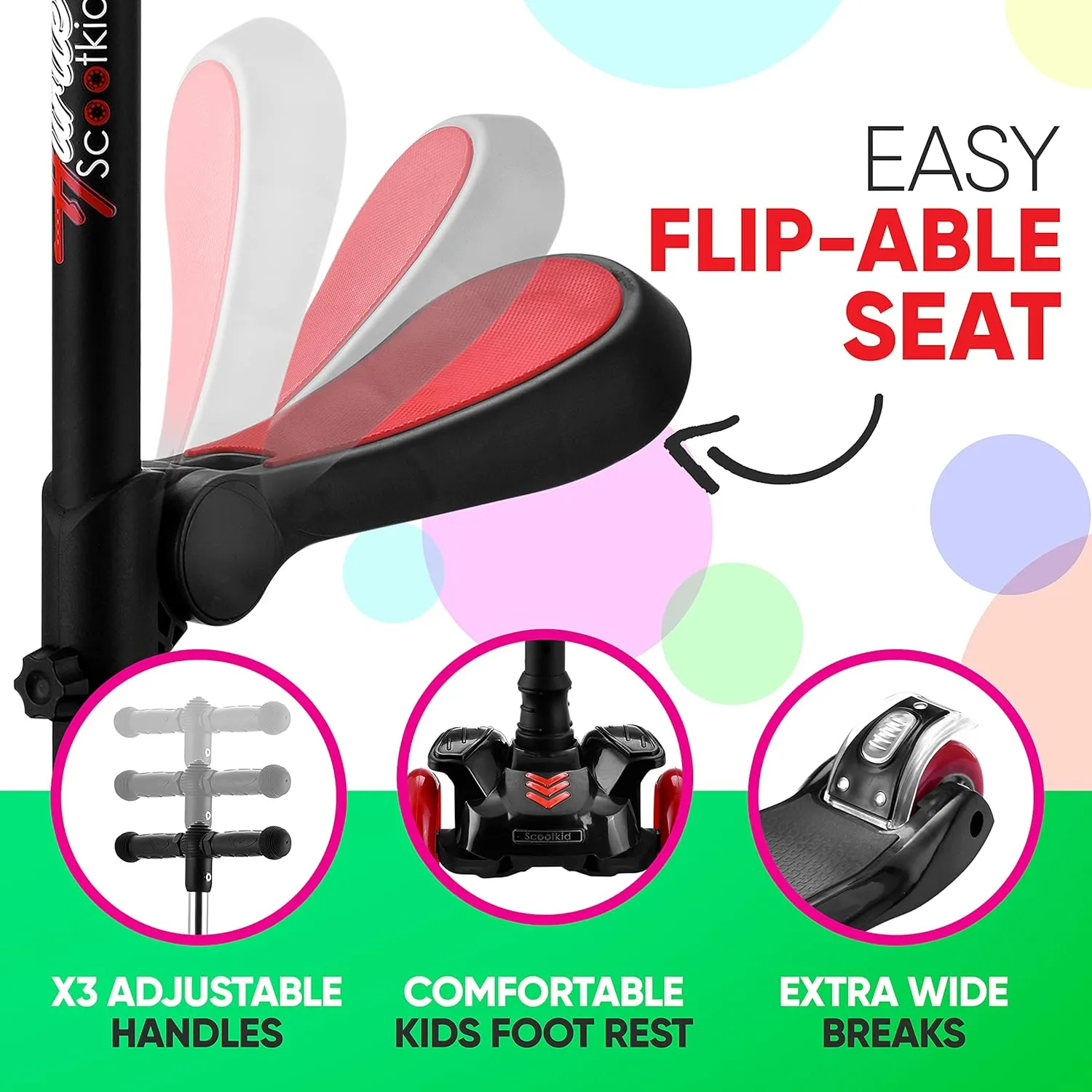 Foldable Seat - Sit or Stand Ride with Brake for Boys and Girls Ages 1-14 Years Old mighty institute shade roll hope fragment Hurtle 3-Wheeled Scooter for Kids - Wheel LED Lights, Adjustable Lean-to-Steer Handlebar, and 
