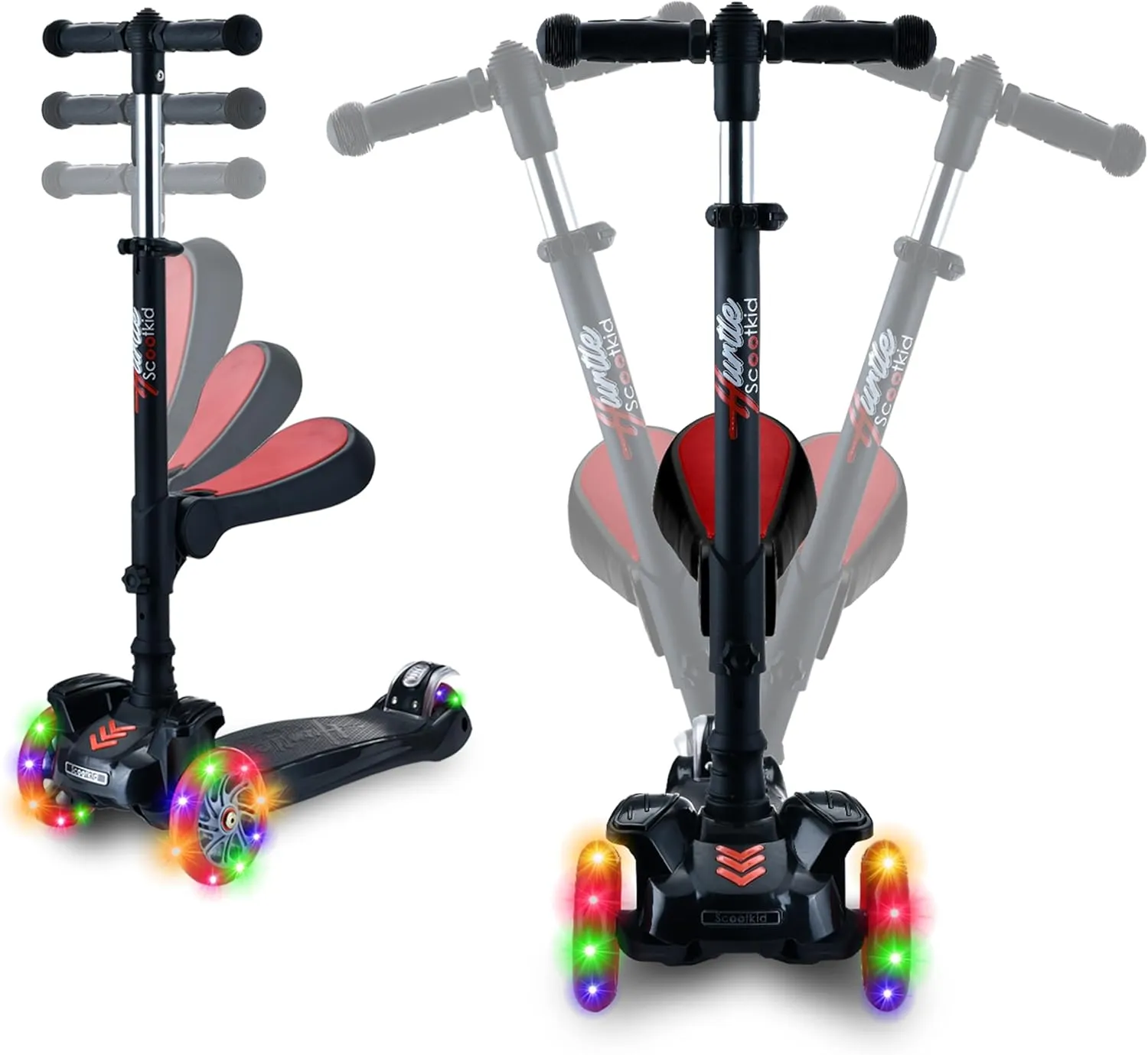 Foldable Seat - Sit or Stand Ride with Brake for Boys and Girls Ages 1-14 Years Old mighty institute shade roll hope fragment Hurtle 3-Wheeled Scooter for Kids - Wheel LED Lights, Adjustable Lean-to-Steer Handlebar, and 