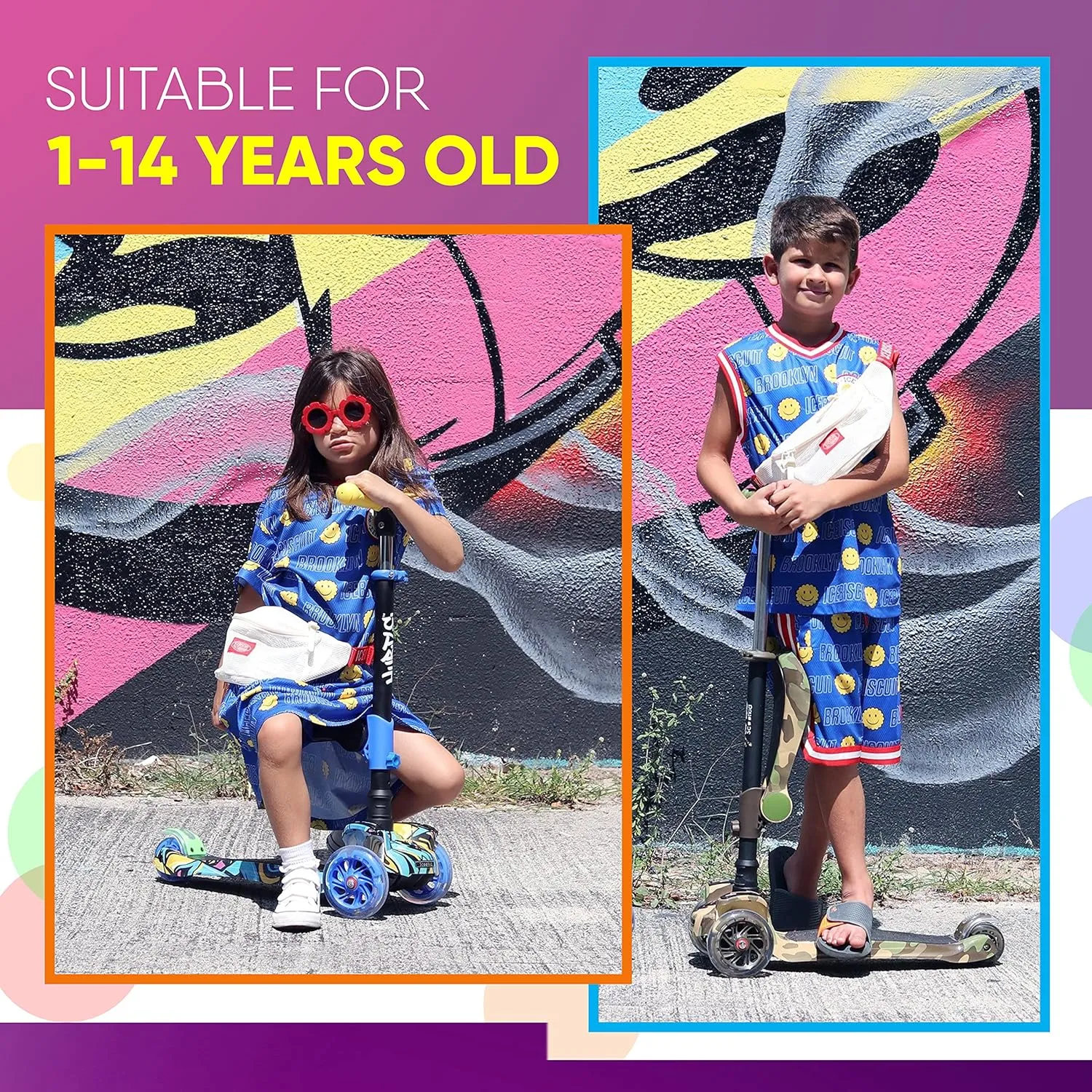 Foldable Seat - Sit or Stand Ride with Brake for Boys and Girls Ages 1-14 Years Old mighty institute shade roll hope fragment Hurtle 3-Wheeled Scooter for Kids - Wheel LED Lights, Adjustable Lean-to-Steer Handlebar, and 