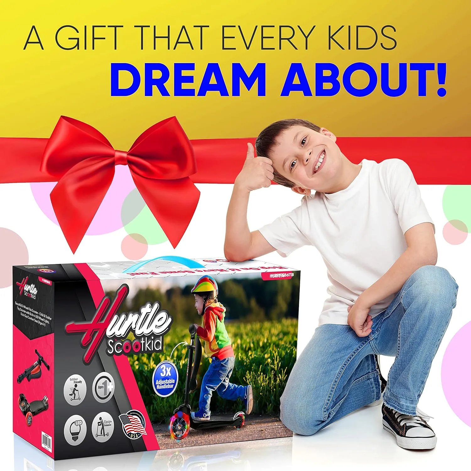 Foldable Seat - Sit or Stand Ride with Brake for Boys and Girls Ages 1-14 Years Old mighty institute shade roll hope fragment Hurtle 3-Wheeled Scooter for Kids - Wheel LED Lights, Adjustable Lean-to-Steer Handlebar, and 