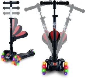 Foldable Seat - Sit or Stand Ride with Brake for Boys and Girls Ages 1-14 Years Old mighty institute shade roll hope fragment Hurtle 3-Wheeled Scooter for Kids - Wheel LED Lights, Adjustable Lean-to-Steer Handlebar, and 
