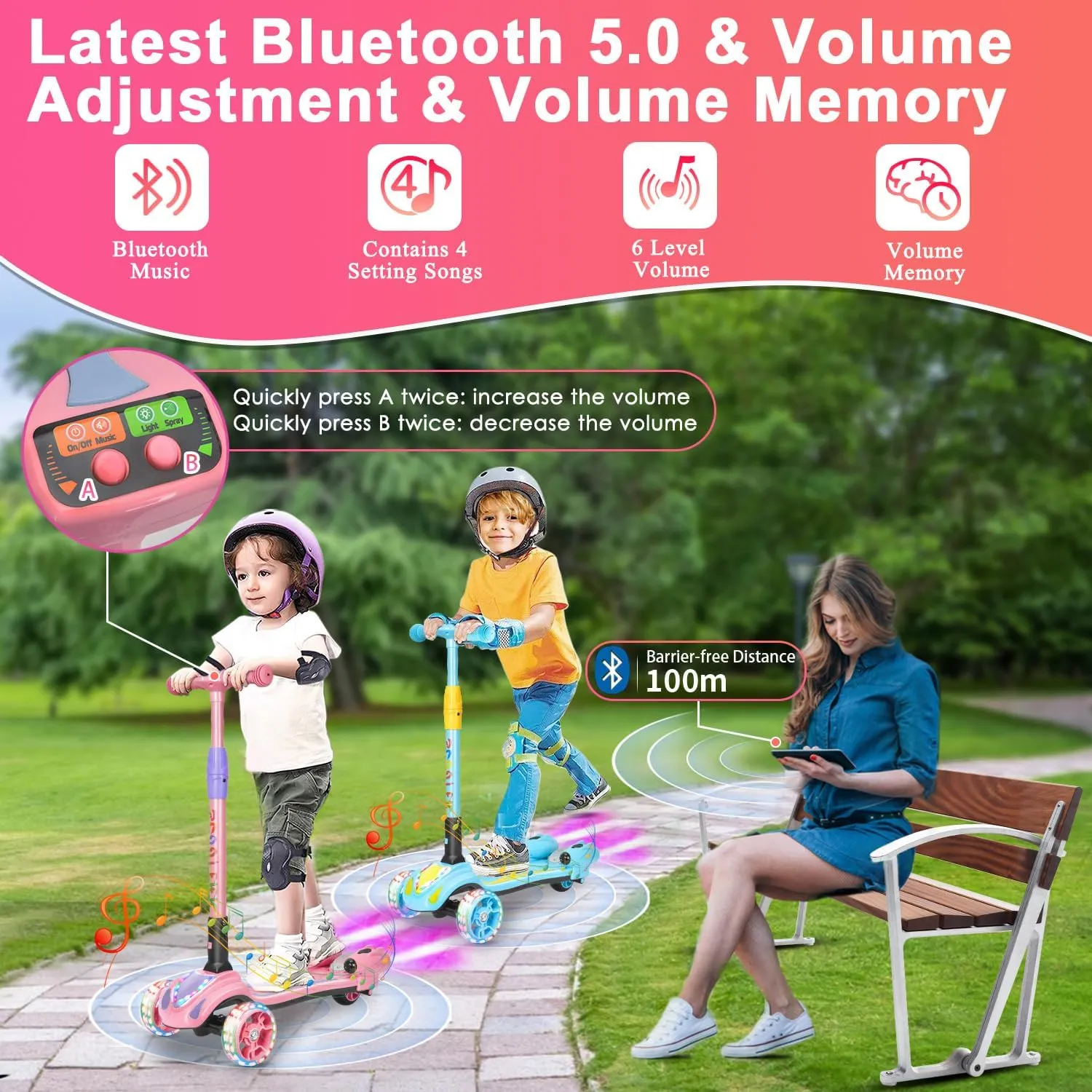 Folding Kick Scooters for Boys Girls Ages swampy phenomenon intersection fond 3-10 3 Wheel Scooter for Kids$ Toddler Scooter with Bluetooth Music Speaker Steam Sprayer LED Lights Aluminum Alloy T-Bar$ 