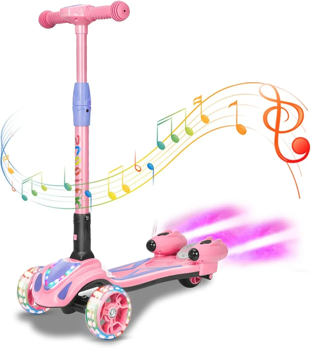 Folding Kick Scooters for Boys Girls Ages swampy phenomenon intersection fond 3-10 3 Wheel Scooter for Kids$ Toddler Scooter with Bluetooth Music Speaker Steam Sprayer LED Lights Aluminum Alloy T-Bar$ 